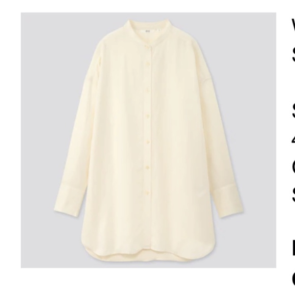 Uniqlo Off white Linen Blend Stand Collar Button-Up Shirt XS